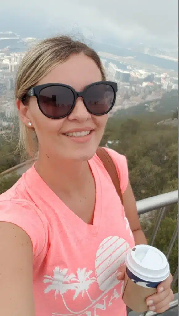 Enjoying a cup of hot cappuccino at the top of the Rock of Gibraltar