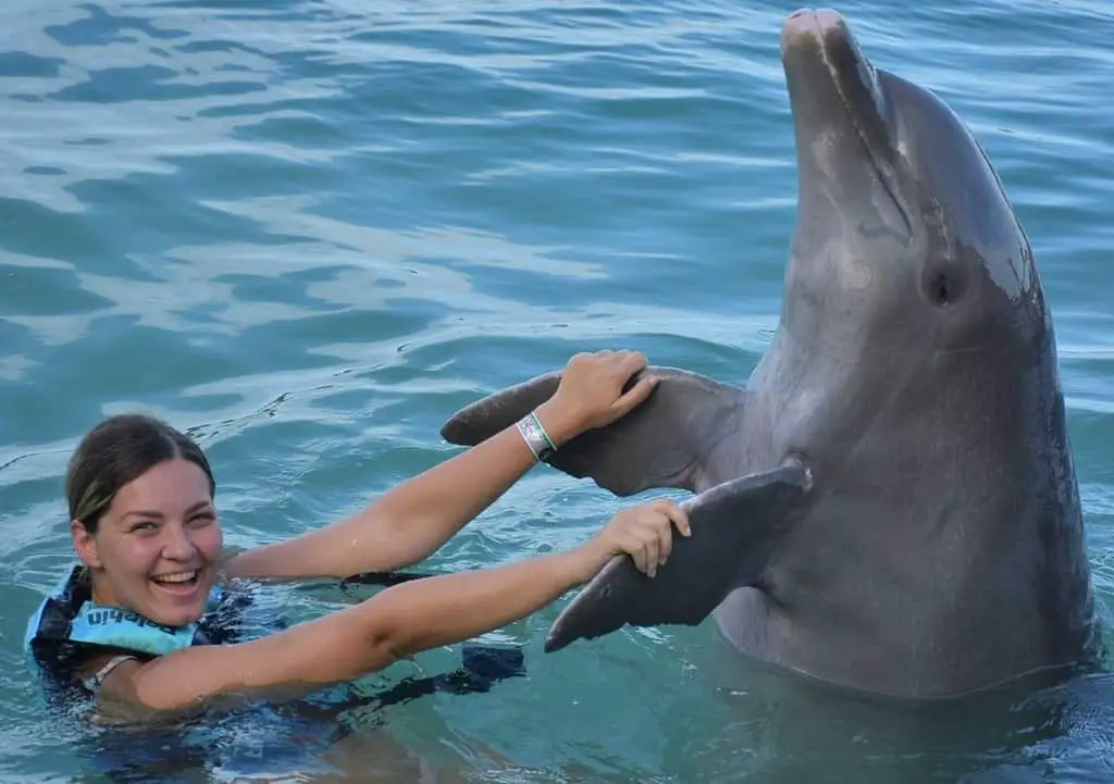 Dancing with the dolphin at Dolphin's Cove in Ocho Rios
