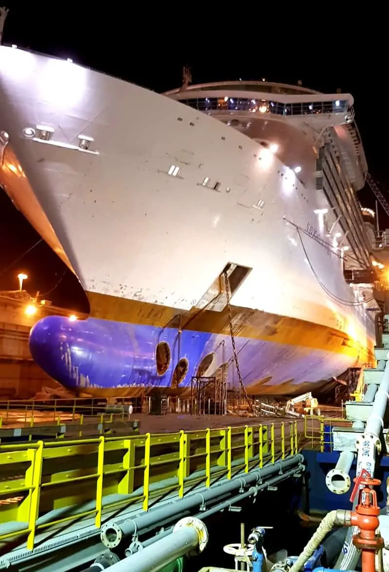 Royal Caribbean cruise ship Navigator of the Seas in a dry dock in Freeport, the Bahamas