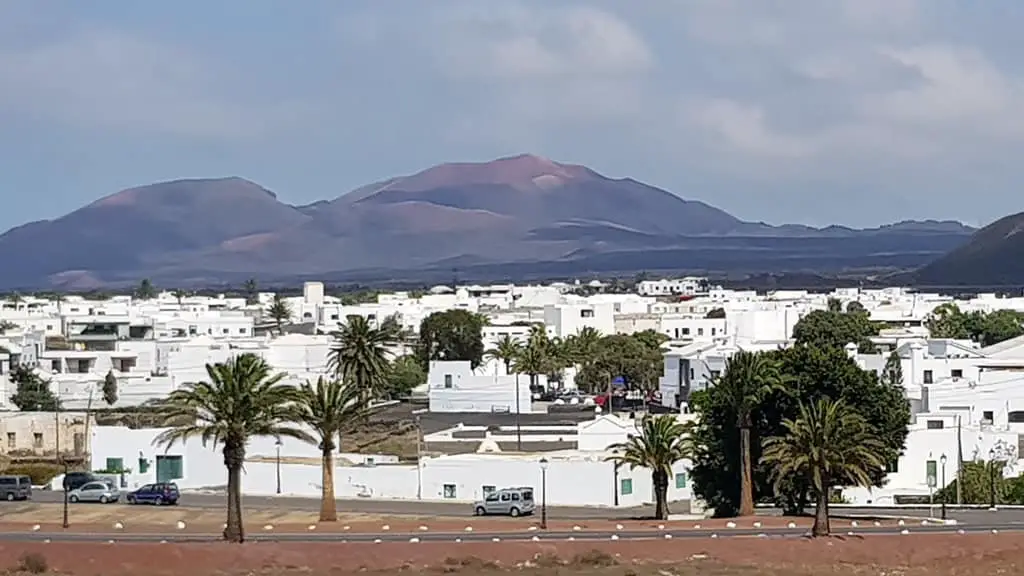 Panoramic view of Arrecife and surrounding volcanoes, Lanzarote, the Canary Islands