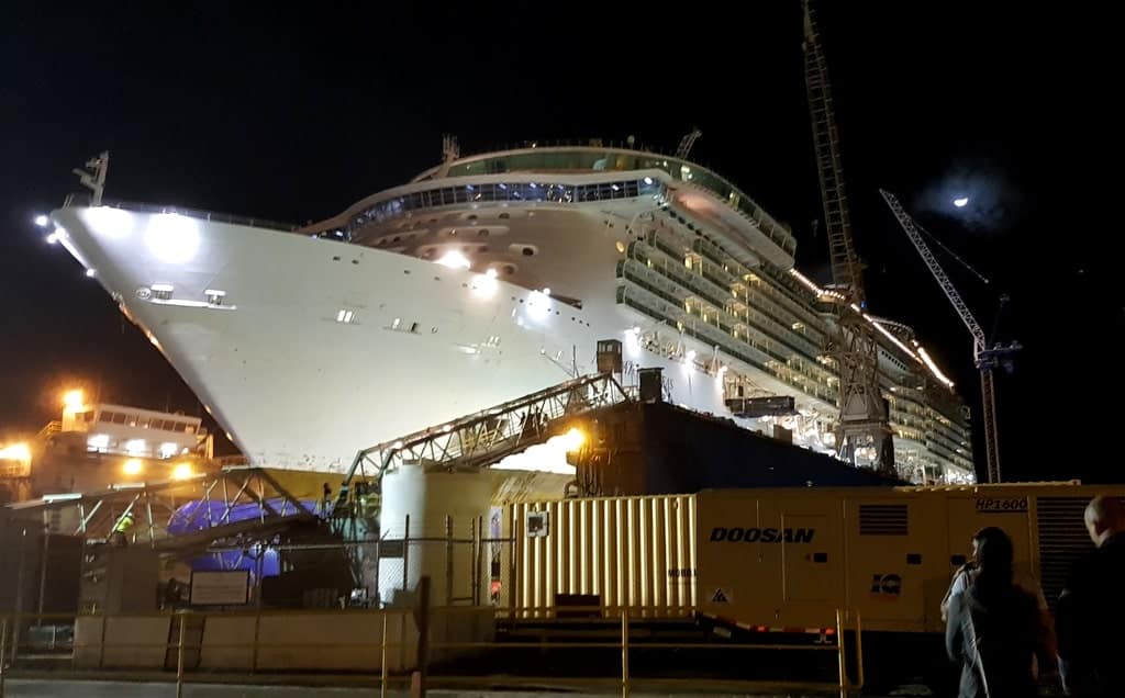 Royal Caribbean ship Navigator of the Seas in a dry dock in Freeport, The Bahamas