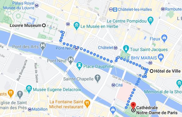 It takes around 30 minutes by walk to get from Louvre to Notre-Dame de Paris