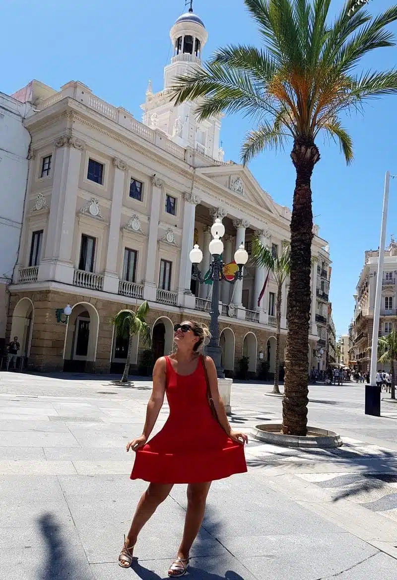 Plaza de San Juan de Dios with the imposing building of the Town Hall in the background, Cadiz, Spain