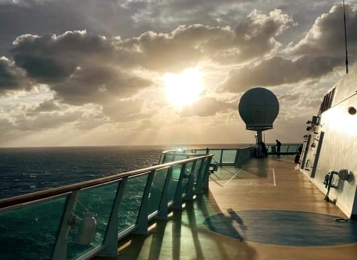 Royal Caribbean Cruise ship at sunset 