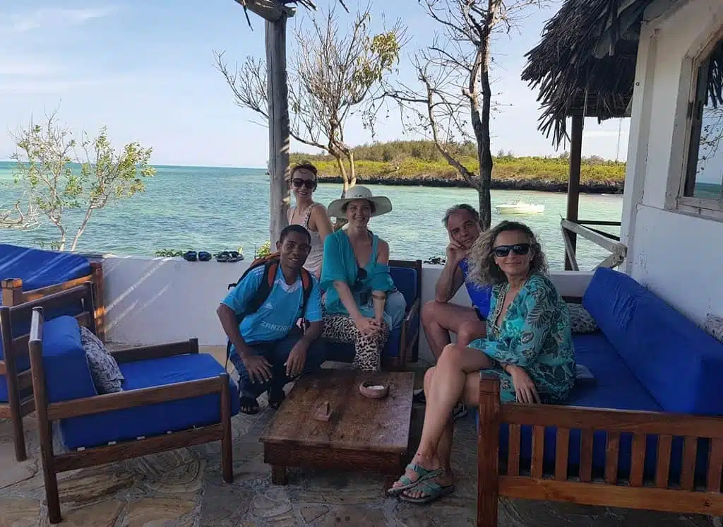 My friend and I on the balcony of the Rock restaurant in Zanzibar