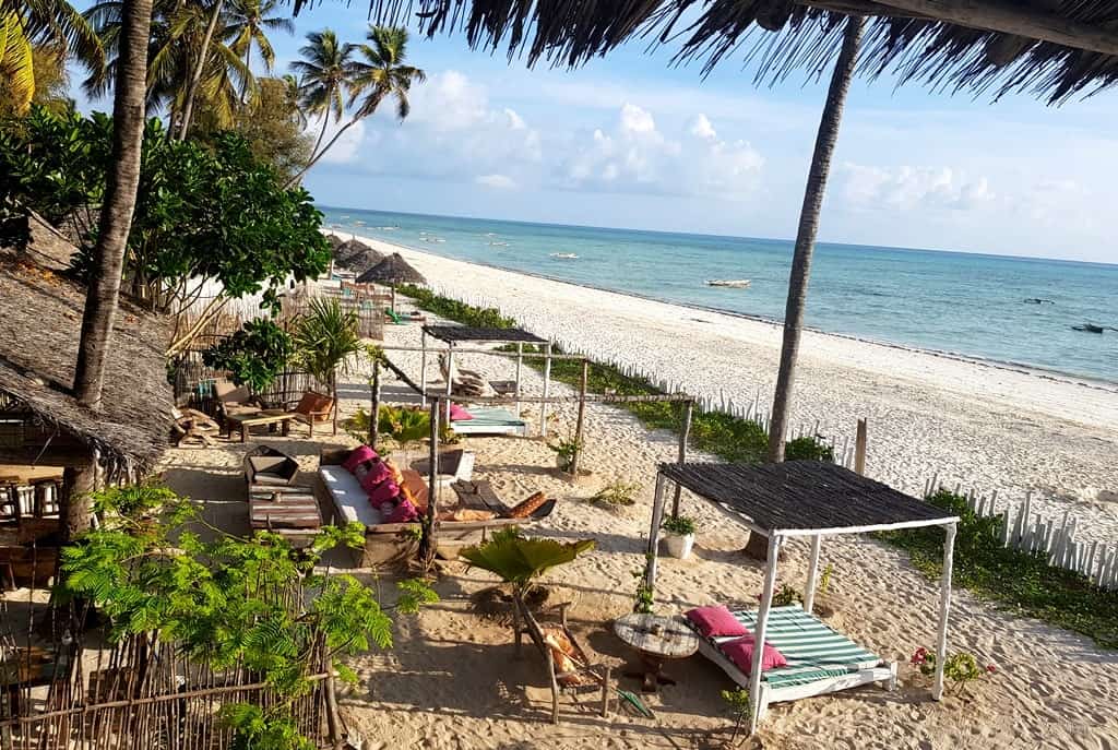 View over Uhuru Beach bungalows resort in Jambiani