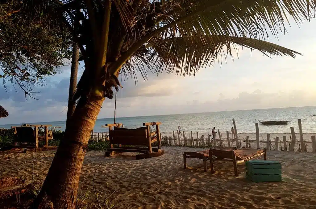 Sunrise at Uhuru bungalows in Jambiani, Tanzania. View from a bungalow