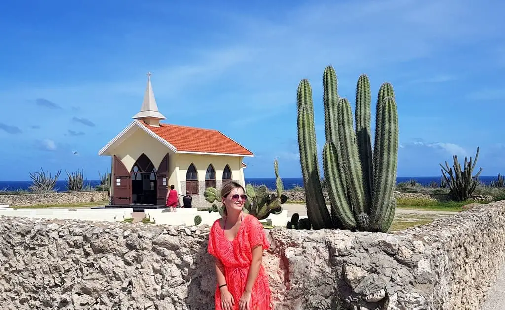 In front of Alto Vista Chapel in Aruba