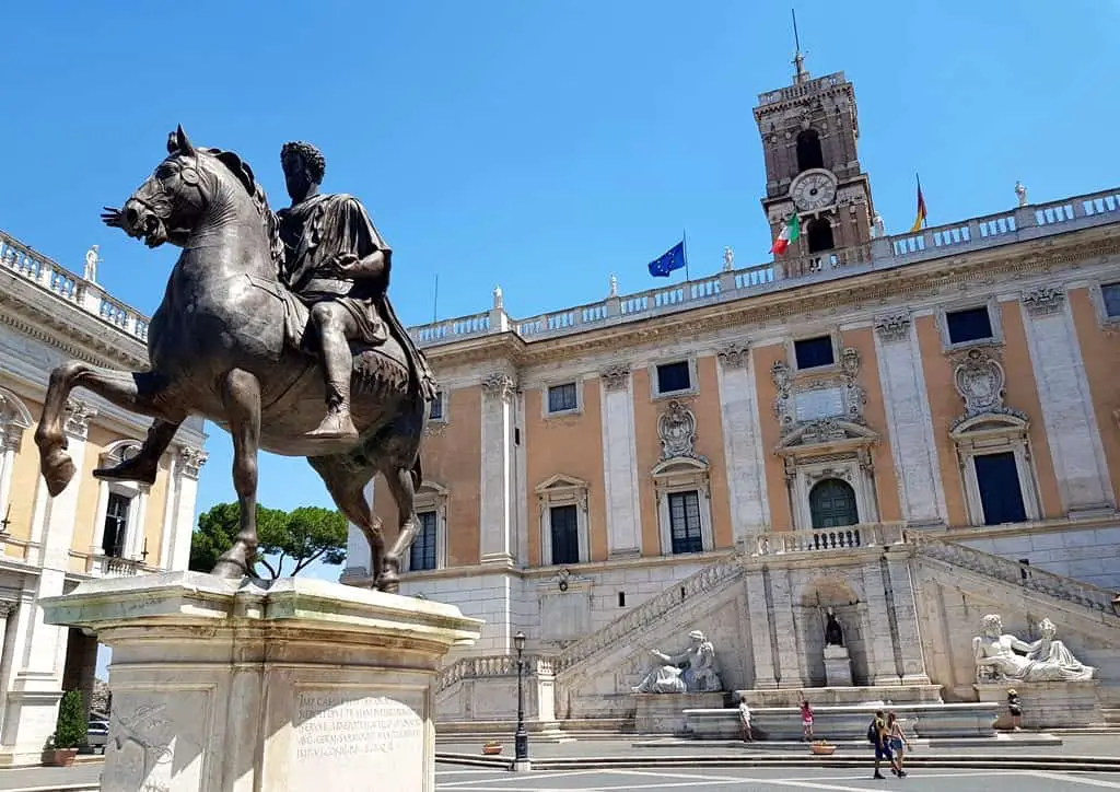 Campidoglio square - the equestrian statue of Marcus Aurelius and the Senatorial Palace
