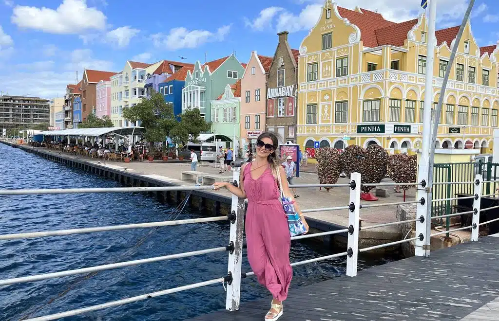 Queen Emma Bridge Curacao and colorful buildings