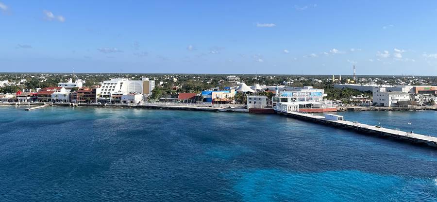 The view of Punta Langosta cruise terminal and San Miguel downtown