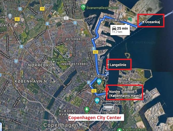 how far is copenhagen cruise port from city centre