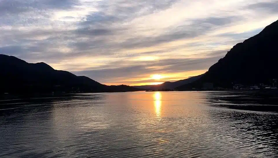 Sunset in the port Juneau, Alaska