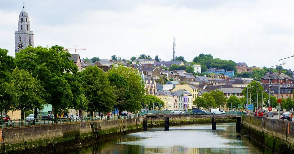 Cork city panorama with St Anne's Church and Tower