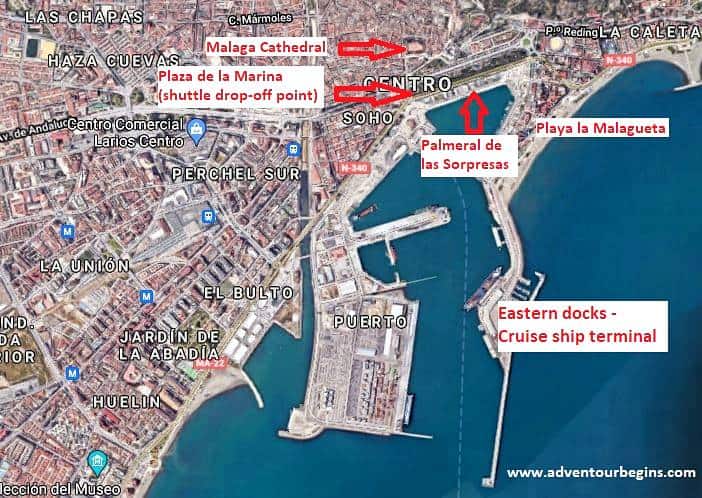 Malaga cruise port map