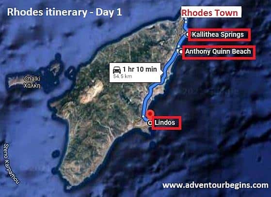 Rhodes Car Rental Itinerary Day 1