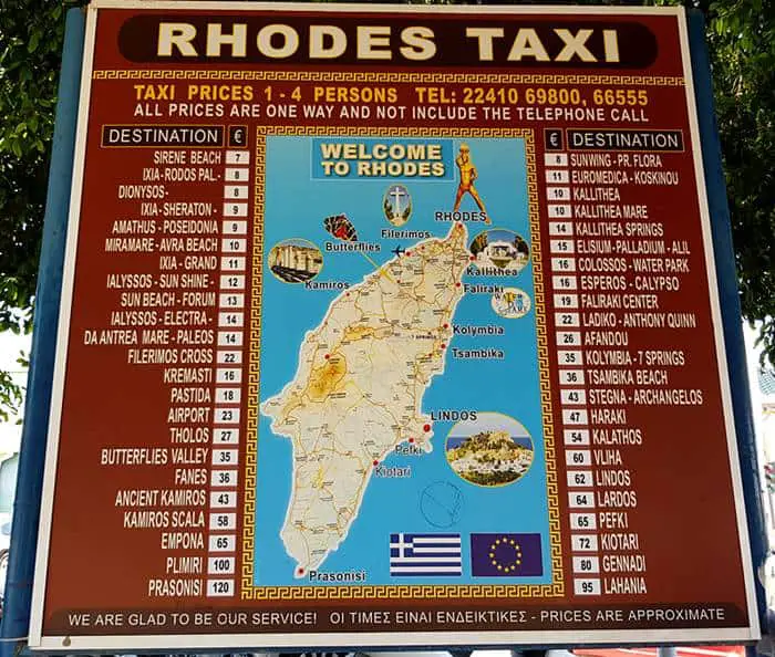 Rhodes taxi prices