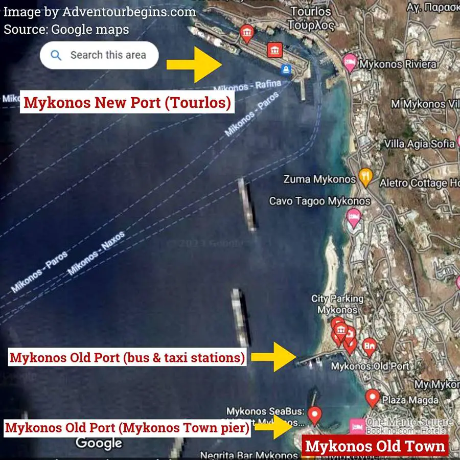Mykonos Cruise Port map