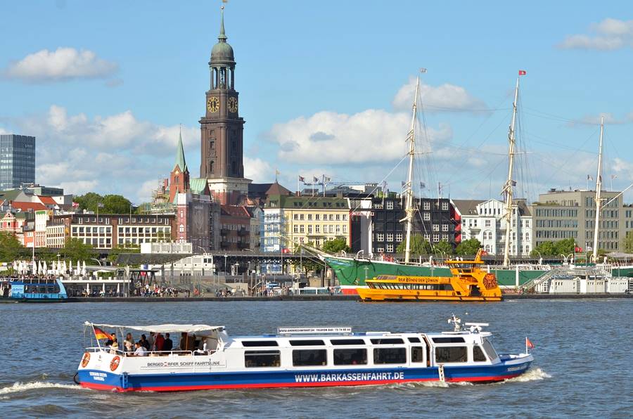 Landungsbrücken and the view of St. Michael's Church